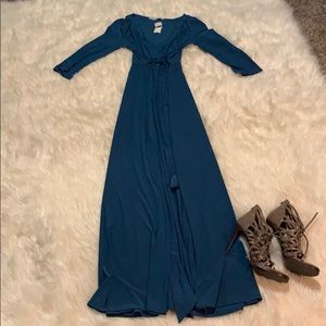 Long teal blue stretch dress